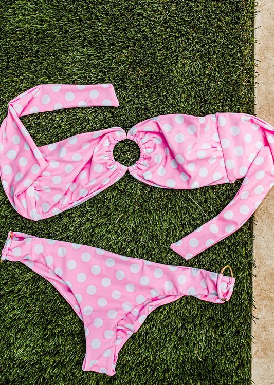 Sundrop Bottom -  Pink + White Dots - Wild Flower Swimwear